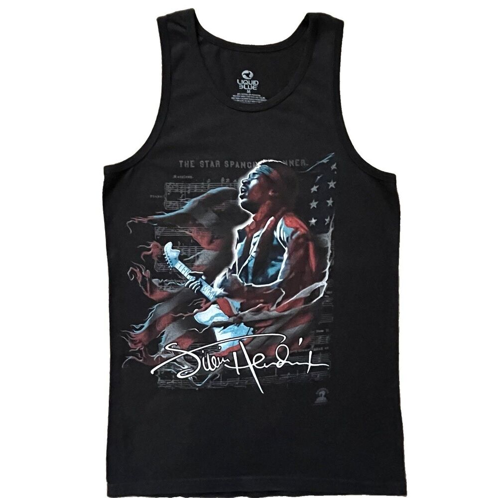 Liquid Blue Jimi Hendrix "Star Spangled Banner" Graphic Tank Top Black Medium